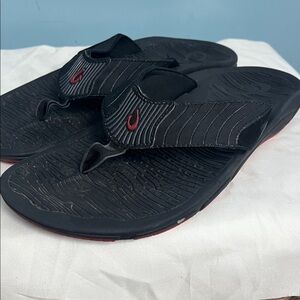 OluKai Kai Ko Black and Red  Rubber Men's Flip Flops sz 10